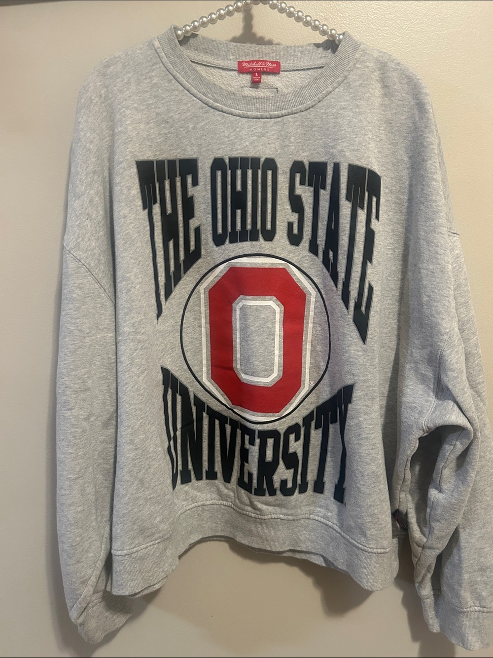 Mitchell & Ness Ohio State University Crop Crewneck Sweatshirt Grey Large